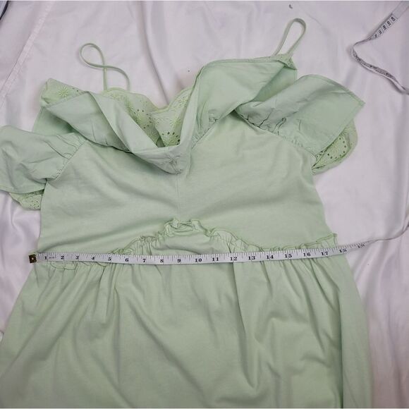 ZARA‎ mint green eyelet lace relaxed voluminous midi dress L - Picture 9 of 10